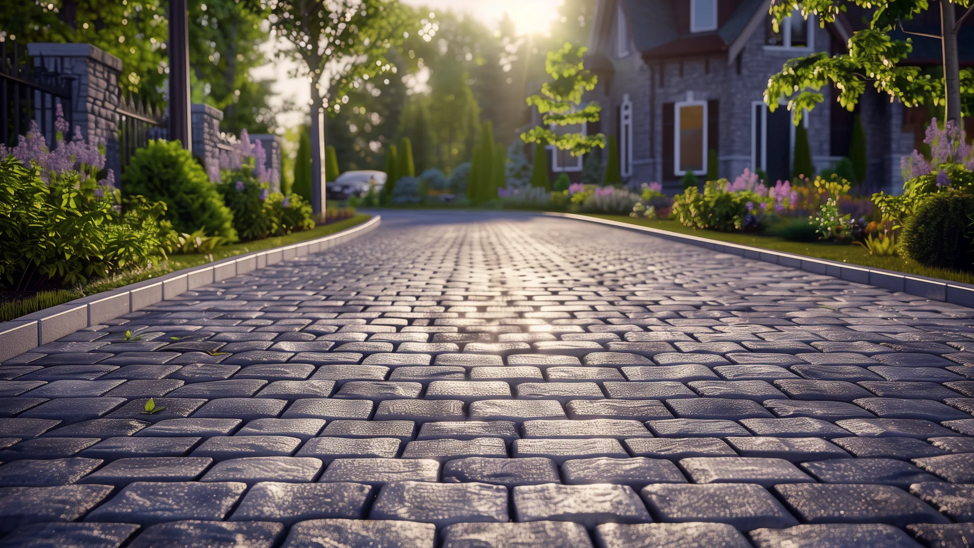 Interlock stone driveway installation in a Toronto residential neighbourhood